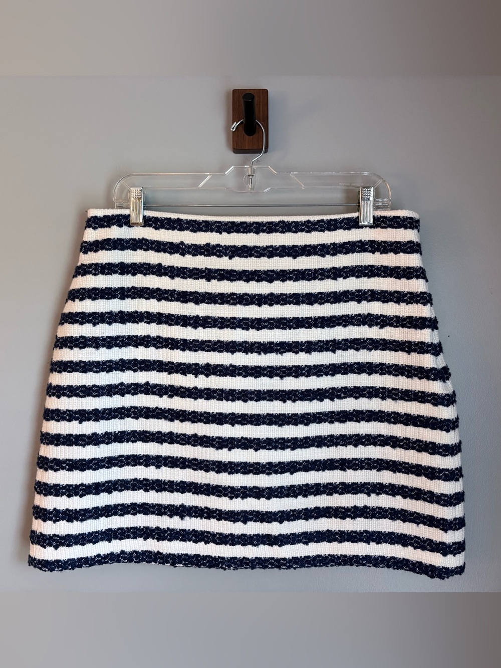 Ann Taylor Tweed Preppy Striped A-Line Mini Nautical Skirt Size 12 Navy White